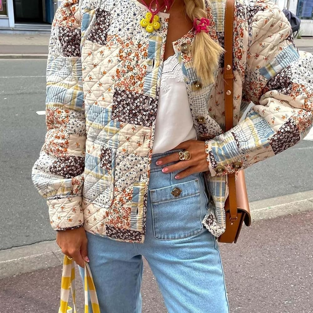 Quilted Jacket Womens Cropped Floral Quilted Jacket Vintage